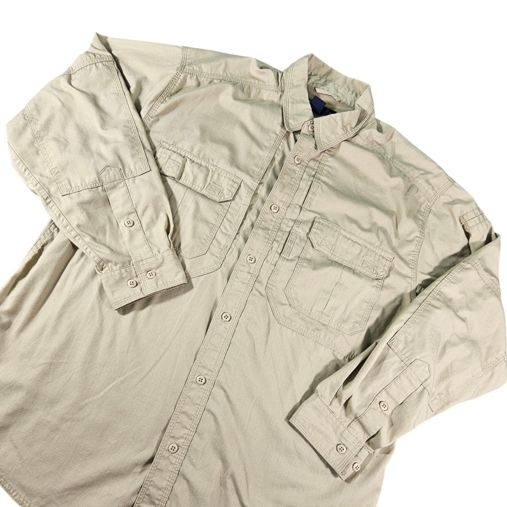 5.11 Tactical Series Shirt Mens Large Khaki Ripstop Long Sleeve‎ Vented Workwear
